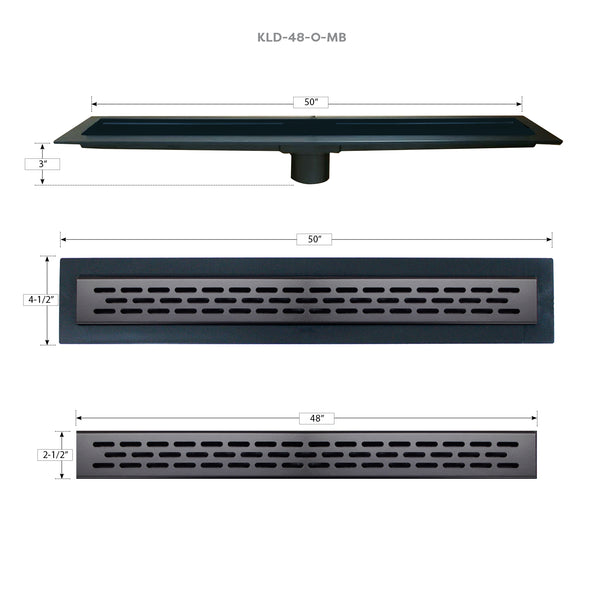 Linear Drain Kit Matte Black Oval Style Grate with ABS Linear Drain Body