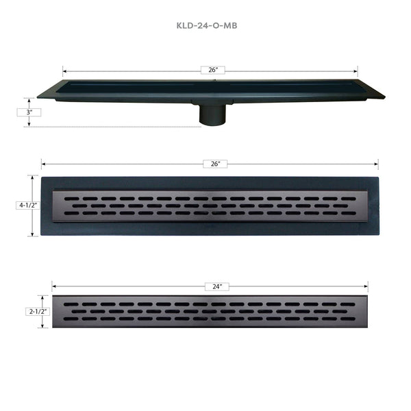 Linear Shower Kit 36” x 60” Left (Matte Black Oval Style Linear Grate with Drain Body)