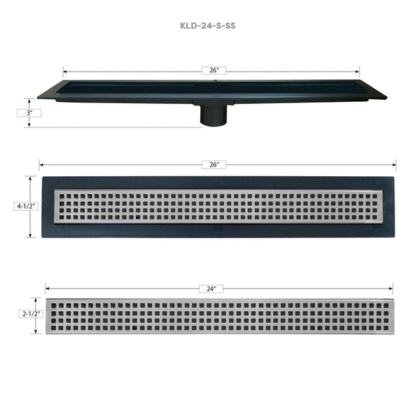 Linear Shower Kit 36” x 60” Left (Stainless Steel Square Style Linear Grate with Drain Body) - KBRS - ShowerBase.com