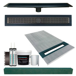 Linear Shower Kit 36” x 60” Right (Oil Rubbed Bronze Mission Style Linear Grate with Drain Body) - KBRS - ShowerBase.com