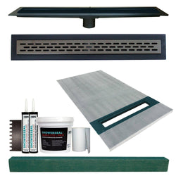 Linear Shower Kit 36” x 60” Right (Oil Rubbed Bronze Oval Style Linear Grate with Drain Body) - KBRS - ShowerBase.com
