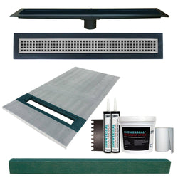 Linear Shower Kit 36” x 60” Left (Stainless Steel Square Style Linear Grate with Drain Body) - KBRS - ShowerBase.com