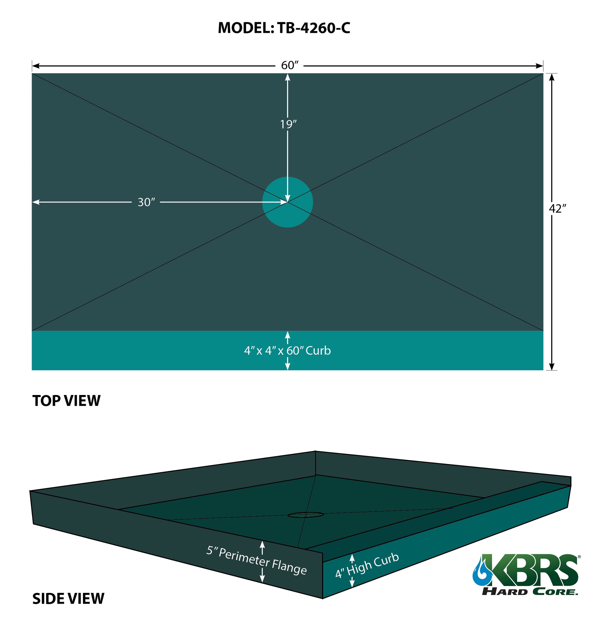 42" x 60" TileBasin (Center Drain) Shower Base for Tile KBRS