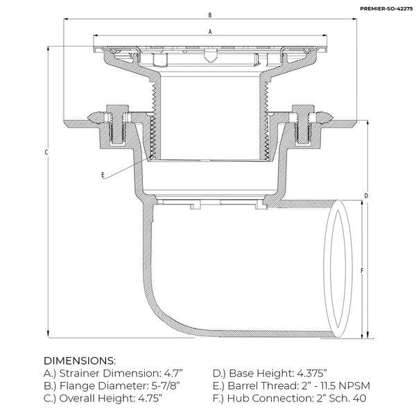 Side Outlet PVC Tile Shower Drain with Stainless Steel Square Strainer