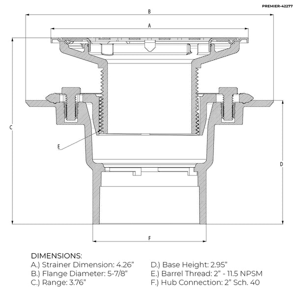 Premier Shower Drain with Brushed Nickel Square Strainer